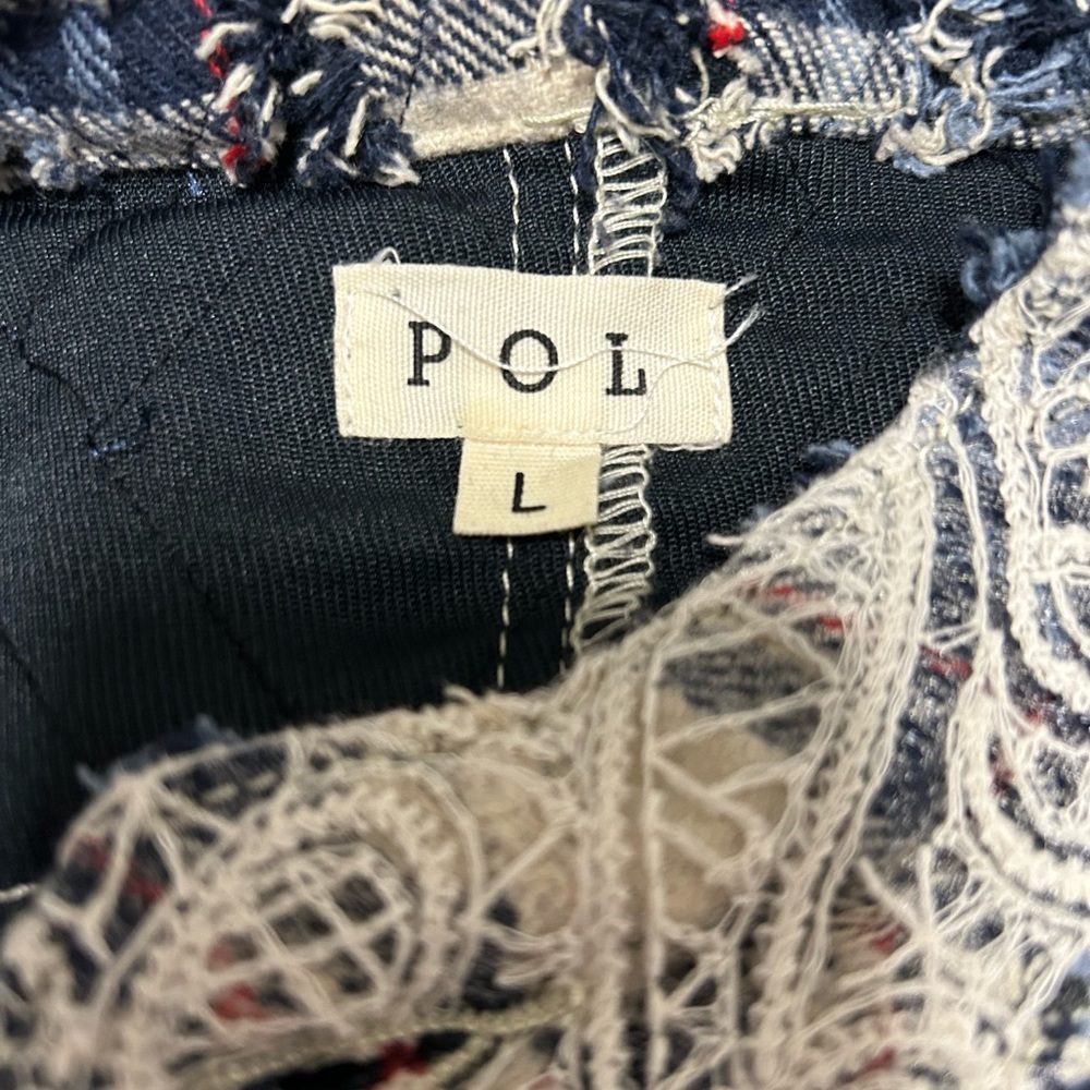 Pol Boho Plaid Patchwork Lace Shacket Jacket Over… - image 3